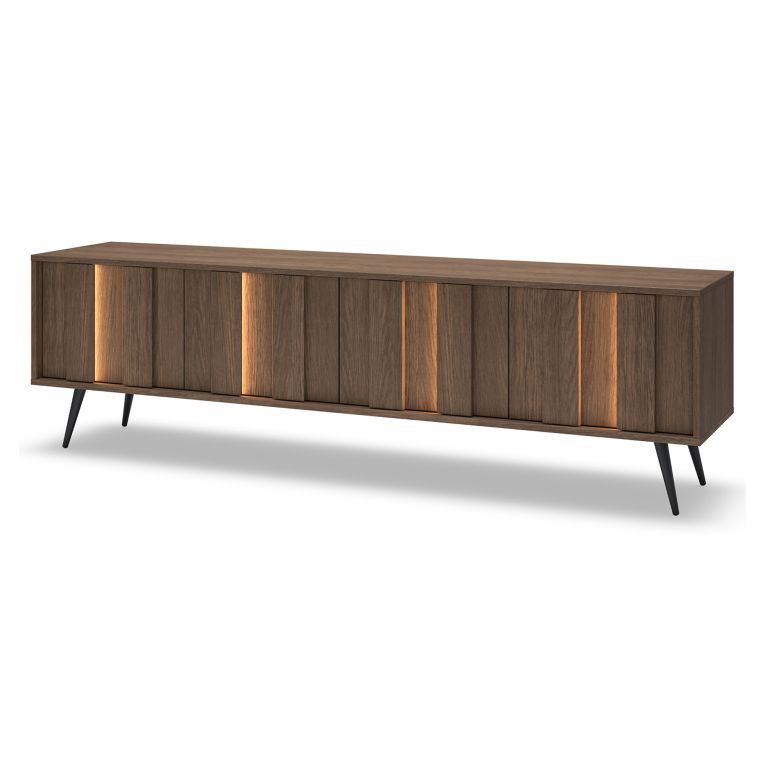 Mobile Porta tv Marrone Noce Nero un Ripiano 4 Ante 183x40x54h cm, con led - Kafami