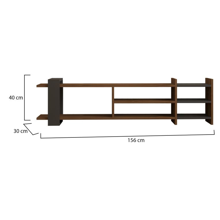 Mobile Porta tv Marrone Noce Noce Antracite 2 Ripiani 5 Vani 156x30x40h cm, Peso Supportato 40 kg - Zubiena