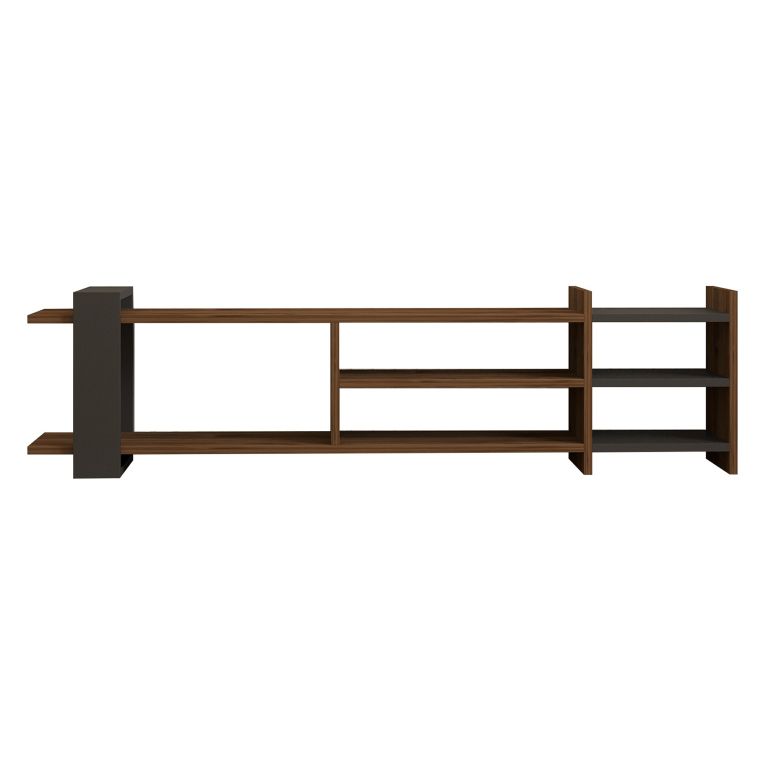 Mobile Porta tv Marrone Noce Noce Antracite 2 Ripiani 5 Vani 156x30x40h cm, Peso Supportato 40 kg - Zubiena