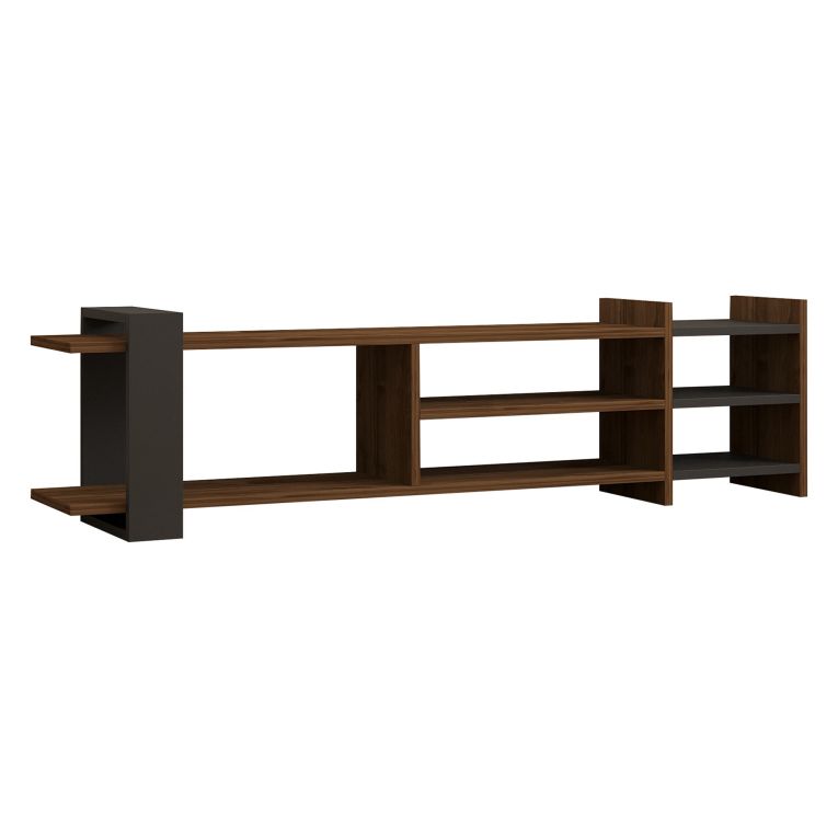 Mobile Porta tv Marrone Noce Noce Antracite 2 Ripiani 5 Vani 156x30x40h cm, Peso Supportato 40 kg - Zubiena