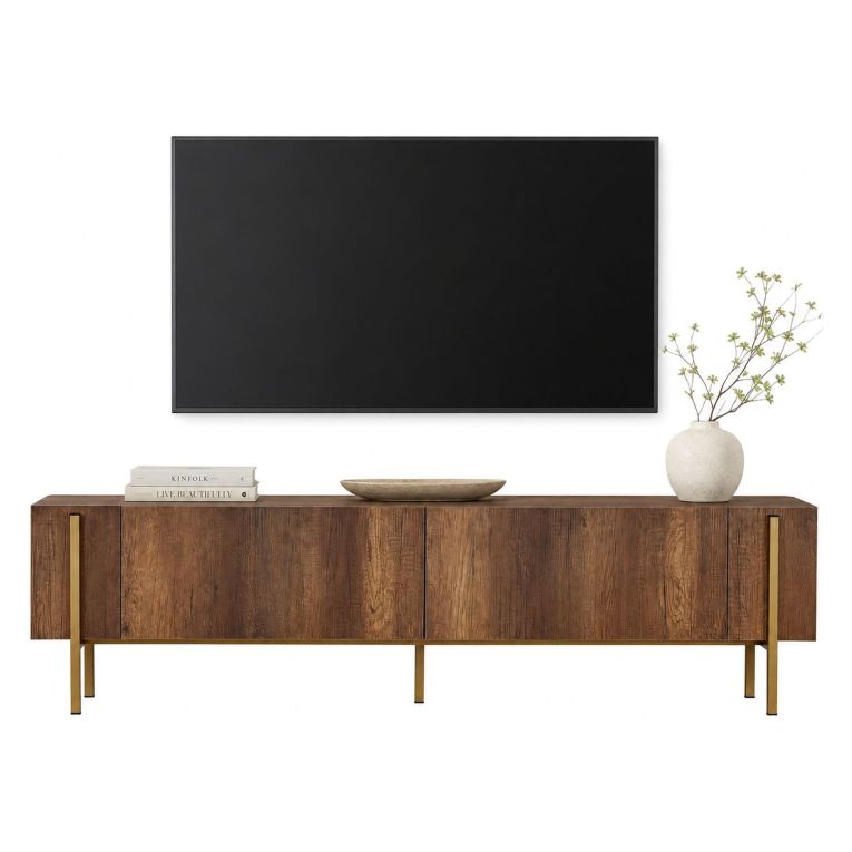 Mobile Porta tv Marrone Noce oro 2 Ante 4 Vani 180x30x45h cm, Apertura a Ribalta - Noga