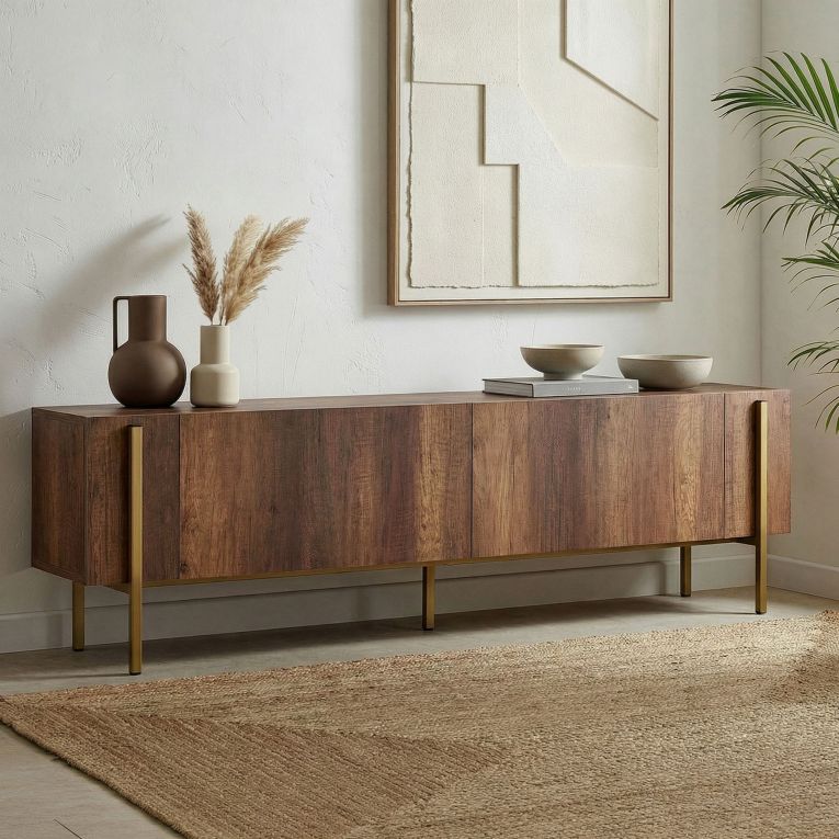Mobile Porta tv Marrone Noce oro 2 Ante 4 Vani 180x30x45h cm, Apertura a Ribalta - Noga
