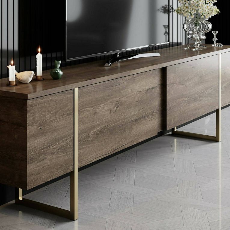 Mobile Porta tv Marrone Noce oro Cassetti un Ripiano 180x30x50h cm, 2 Ante - Abishia