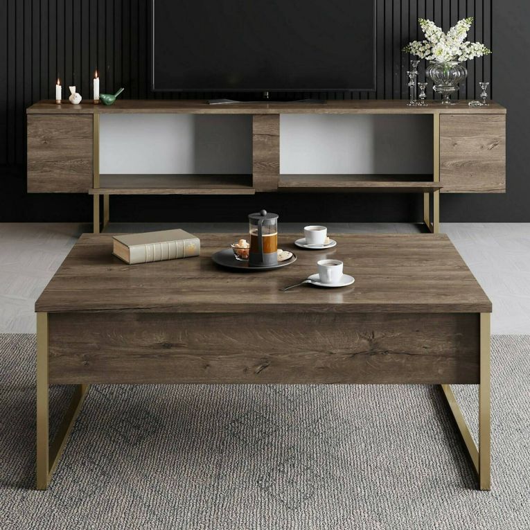 Mobile Porta tv Marrone Noce oro Cassetti un Ripiano 180x30x50h cm, 2 Ante - Abishia