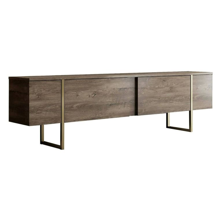 Mobile Porta tv Marrone Noce oro Cassetti un Ripiano 180x30x50h cm, 2 Ante - Abishia