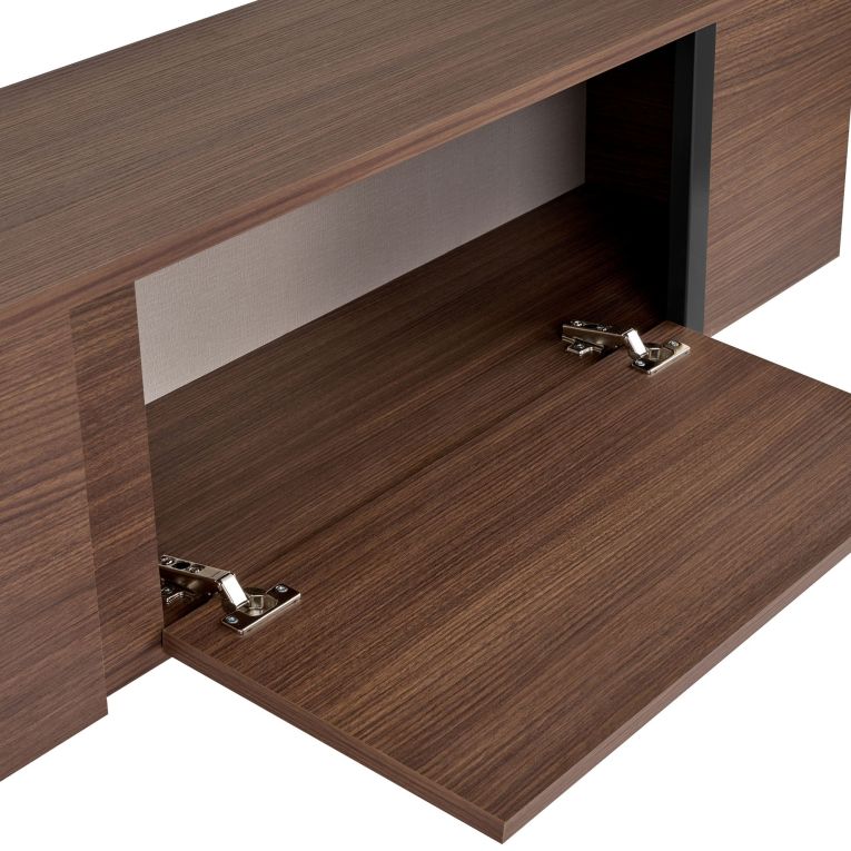 Mobile Porta tv Marrone Noce Scuro Nero 2 Ante 2 Vani 180x30x50h cm, Apertura a Ribalta - Abishia