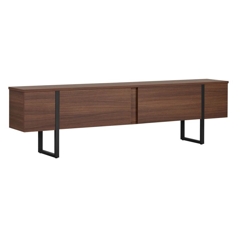 Mobile Porta tv Marrone Noce Scuro Nero 2 Ante 2 Vani 180x30x50h cm, Apertura a Ribalta - Abishia