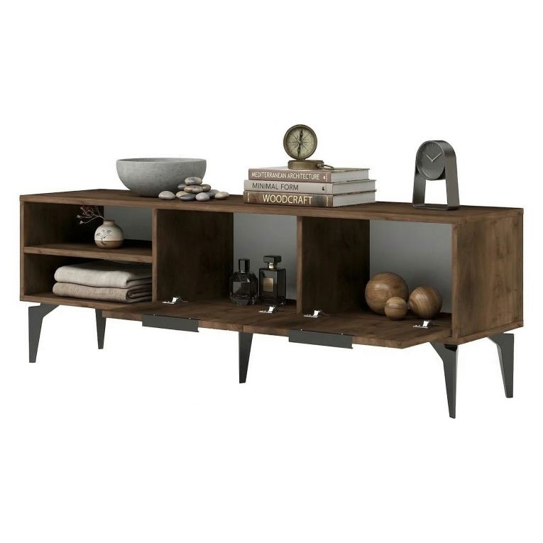 Mobile Porta tv Marrone Noce un Ripiano 2 Ante 160x30x50h cm, 5 Vani - Sambuci