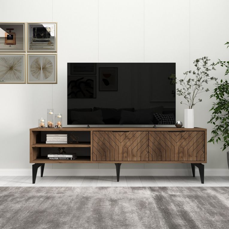 Mobile Porta tv Marrone Noce un Ripiano 2 Ante 160x30x50h cm, 5 Vani - Sambuci