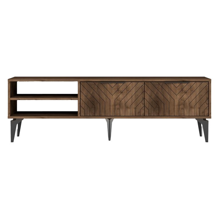 Mobile Porta tv Marrone Noce un Ripiano 2 Ante 160x30x50h cm, 5 Vani - Sambuci