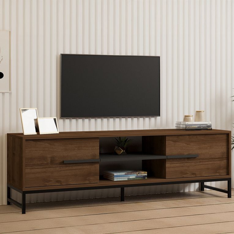 Mobile Porta tv Marrone Noce un Ripiano 2 Ante 160x40x50h cm, 4 Vani - Cinaglio