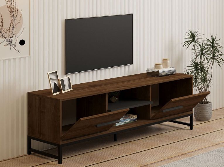 Mobile Porta tv Marrone Noce un Ripiano 2 Ante 160x40x50h cm, 4 Vani - Cinaglio