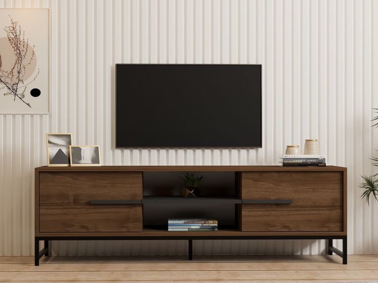 Mobile Porta tv Marrone Noce un Ripiano 2 Ante 160x40x50h cm, 4 Vani - Cinaglio