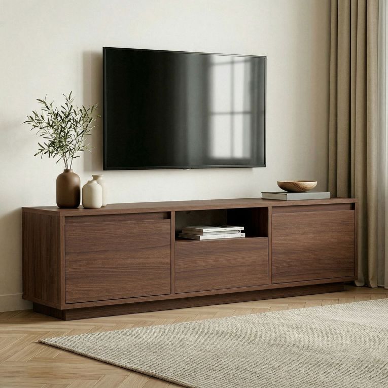 Mobile Porta tv Marrone Noce un Ripiano 3 Ante 160x30x42h cm, 4 Vani - Morrigan
