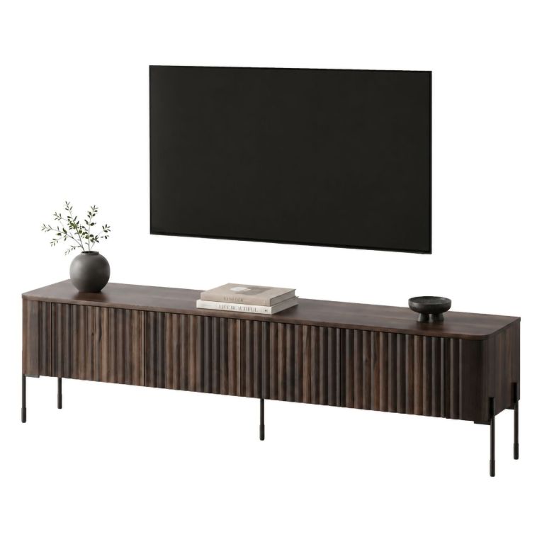 Mobile Porta tv Marrone Noce un Ripiano 4 Ante 190x40x50h cm, Ante Effetto Rigato - Brembana