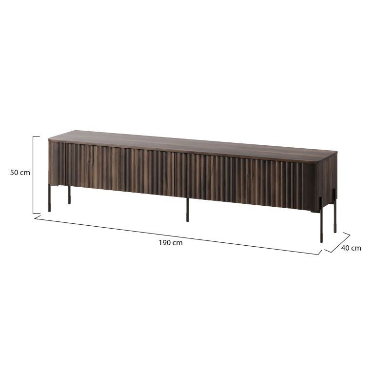 Mobile Porta tv Marrone Noce un Ripiano 4 Ante 190x40x50h cm, Ante Effetto Rigato - Brembana