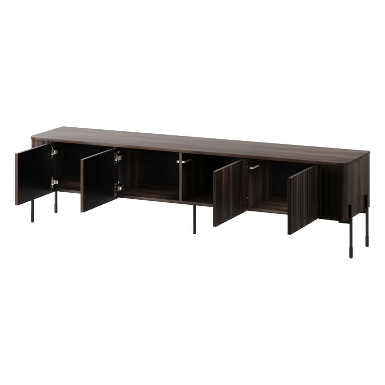 Mobile Porta tv Marrone Noce un Ripiano 4 Ante 190x40x50h cm, Ante Effetto Rigato - Brembana