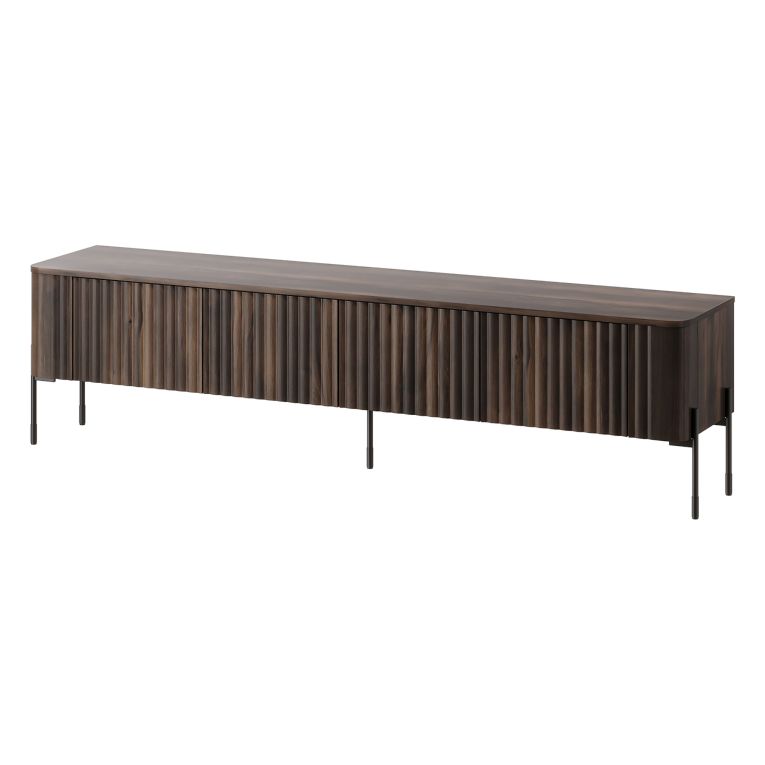 Mobile Porta tv Marrone Noce un Ripiano 4 Ante 190x40x50h cm, Ante Effetto Rigato - Brembana