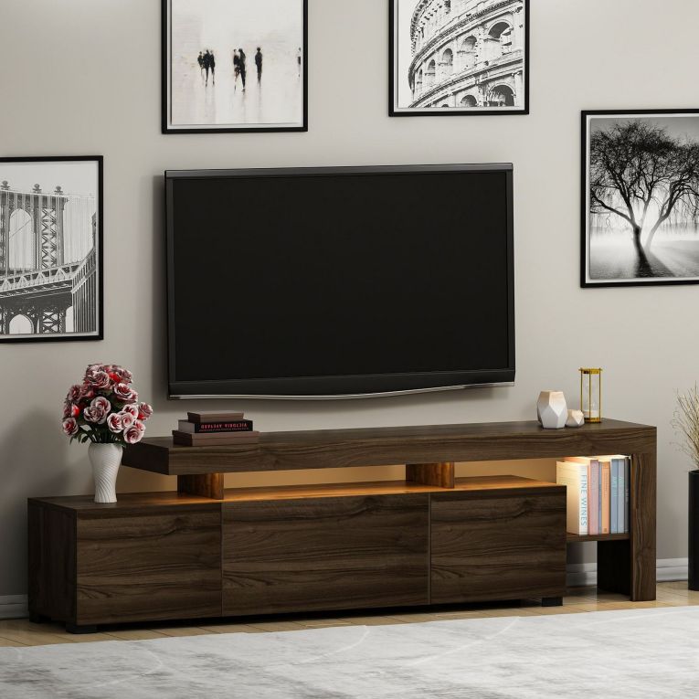 Mobile Porta tv Marrone Noce un Ripiano Apertura Battente, a Ribalta 192x37x53h cm, 3 Ante - Trasacco