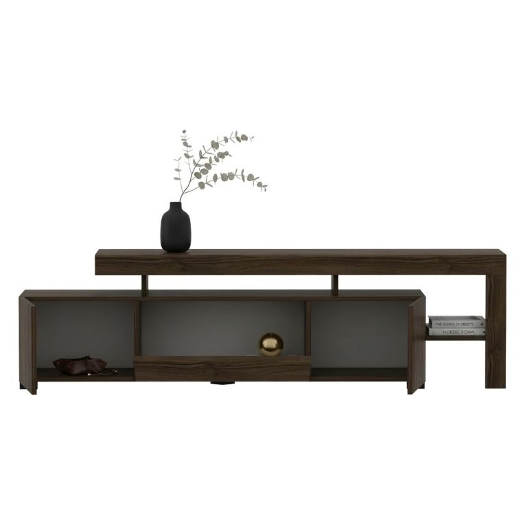 Mobile Porta tv Marrone Noce un Ripiano Apertura Battente, a Ribalta 192x37x53h cm, 3 Ante - Trasacco