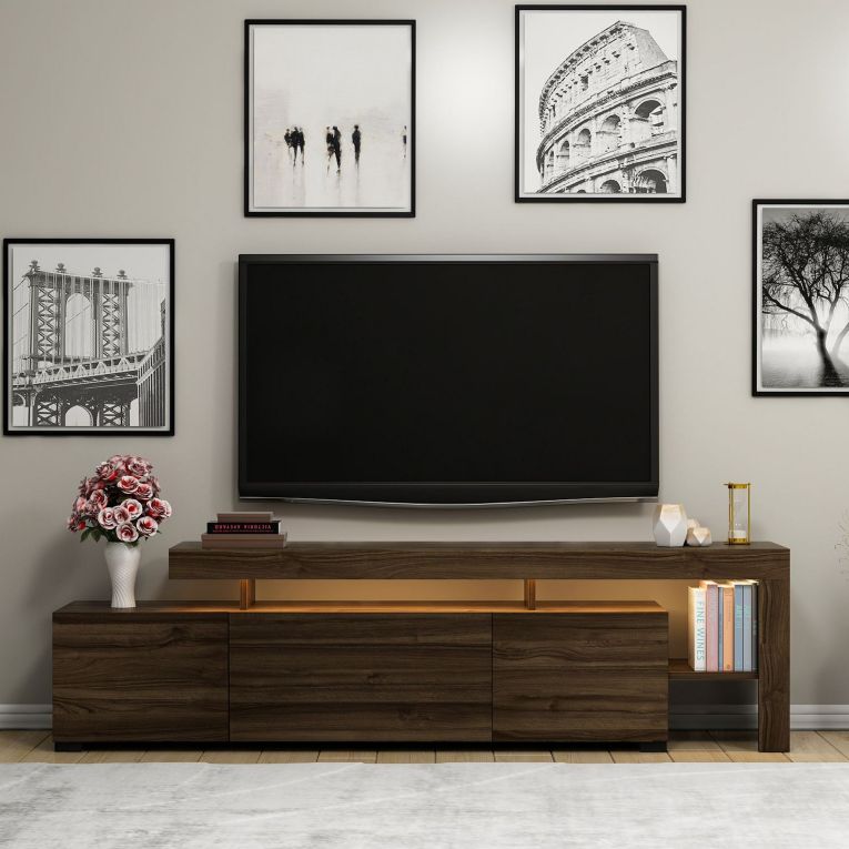 Mobile Porta tv Marrone Noce un Ripiano Apertura Battente, a Ribalta 192x37x53h cm, 3 Ante - Trasacco