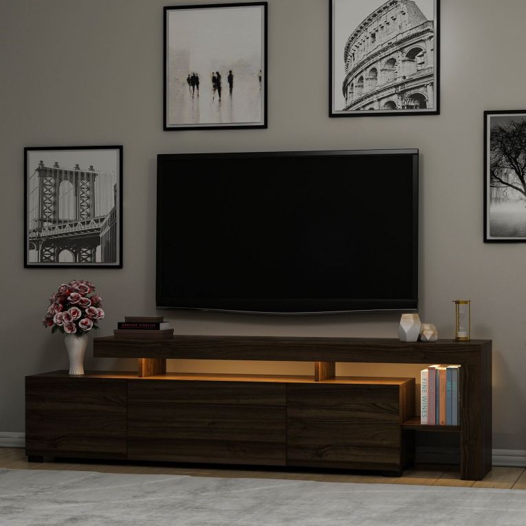 Mobile Porta tv Marrone Noce un Ripiano Apertura Battente, a Ribalta 192x37x53h cm, 3 Ante - Trasacco