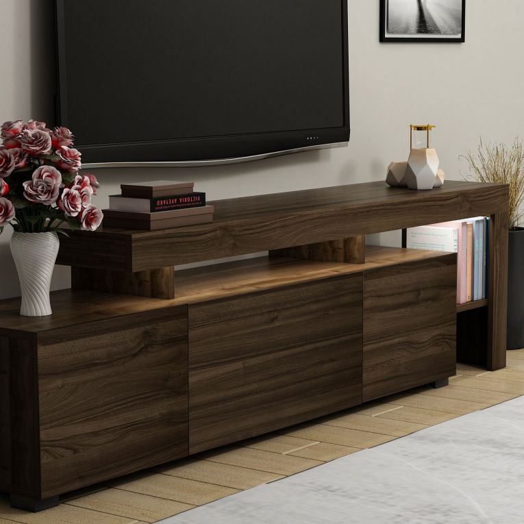Mobile Porta tv Marrone Noce un Ripiano Apertura Battente, a Ribalta 192x37x53h cm, 3 Ante - Trasacco