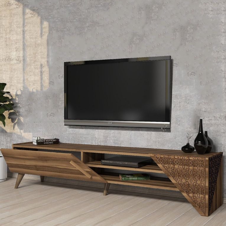 Mobile Porta tv Marrone Noce un Ripiano Un'anta 180x40x37h cm, 3 Vani - Campli