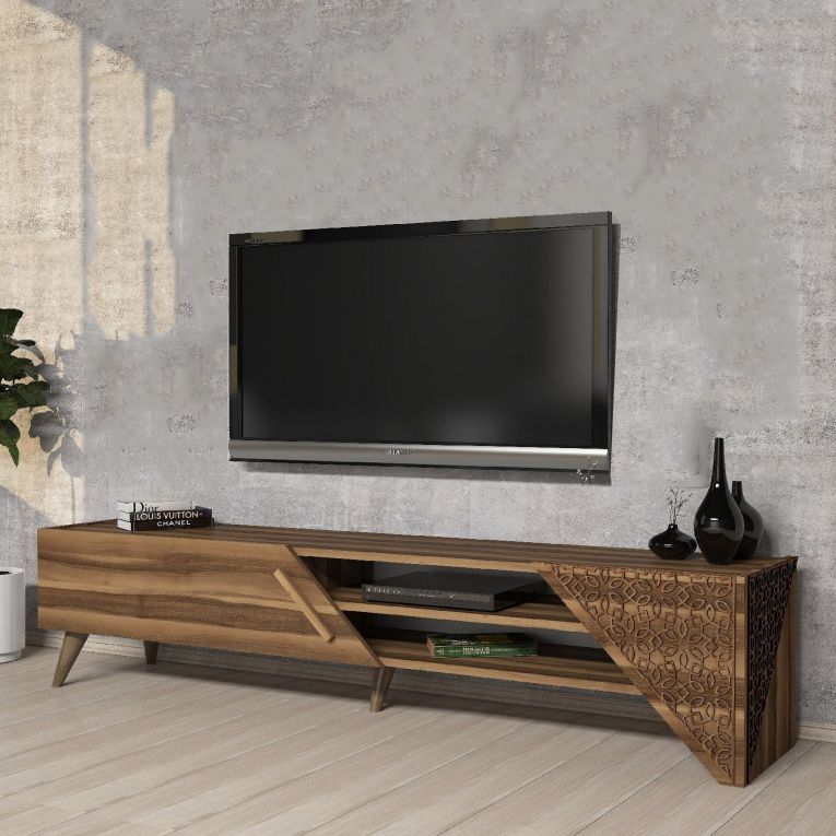 Mobile Porta tv Marrone Noce un Ripiano Un'anta 180x40x37h cm, 3 Vani - Campli