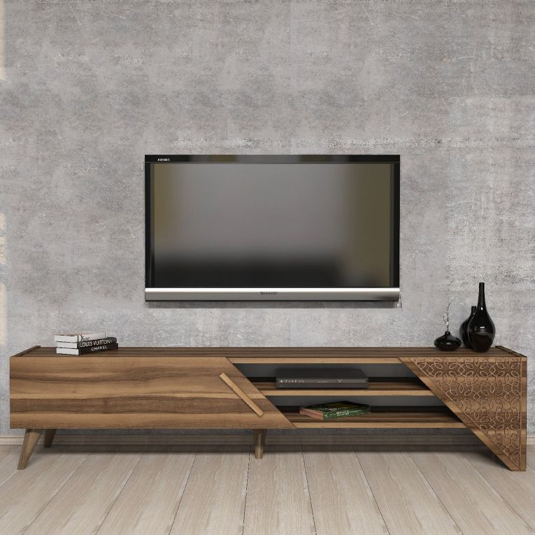 Mobile Porta tv Marrone Noce un Ripiano Un'anta 180x40x37h cm, 3 Vani - Campli