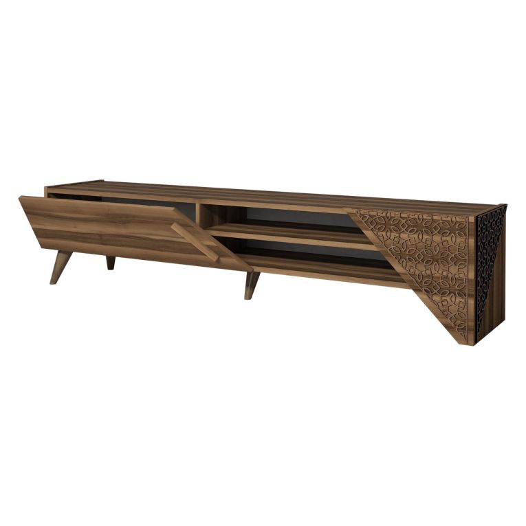 Mobile Porta tv Marrone Noce un Ripiano Un'anta 180x40x37h cm, 3 Vani - Campli