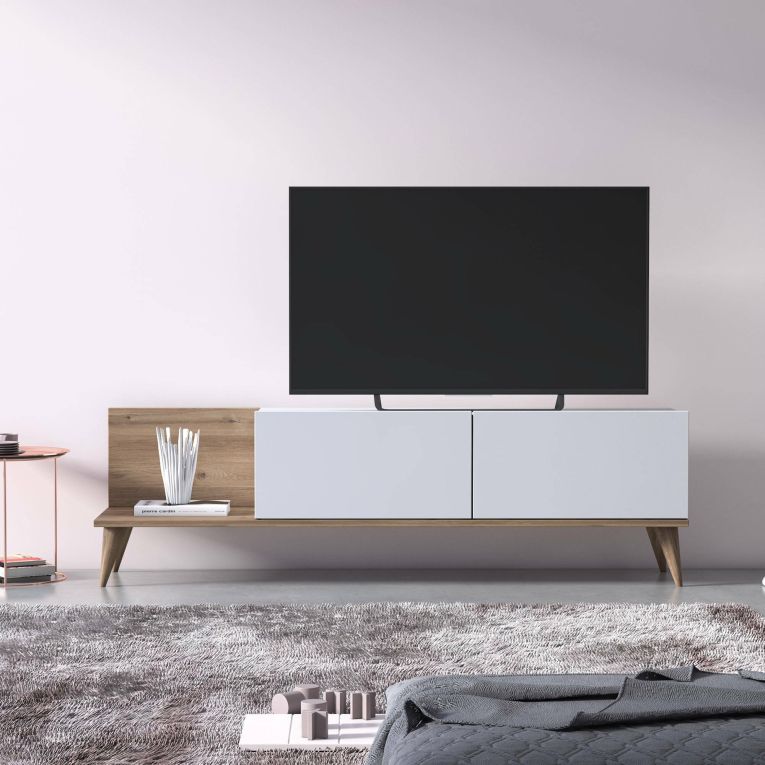 Mobile Porta tv Marrone Quercia 2 Ante Apertura a Ribalta 152x43x35h cm, Chiusura a Ribalta