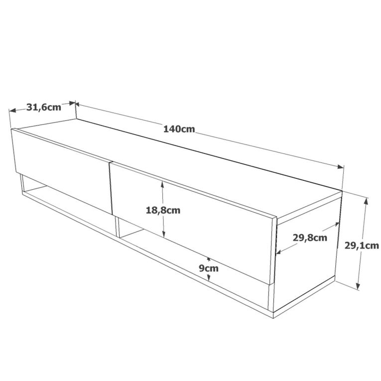 Mobile Porta tv Marrone Quercia 3 Ripiani 2 Ante 140x31.6x29.1h cm, 4 Vani - Veneto