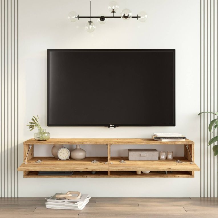 Mobile Porta tv Marrone Quercia 3 Ripiani 2 Ante 140x31.6x29.1h cm, 4 Vani - Veneto