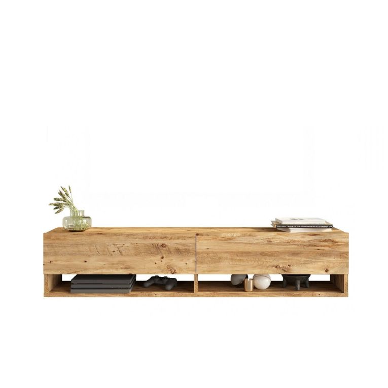 Mobile Porta tv Marrone Quercia 3 Ripiani 2 Ante 140x31.6x29.1h cm, 4 Vani - Veneto