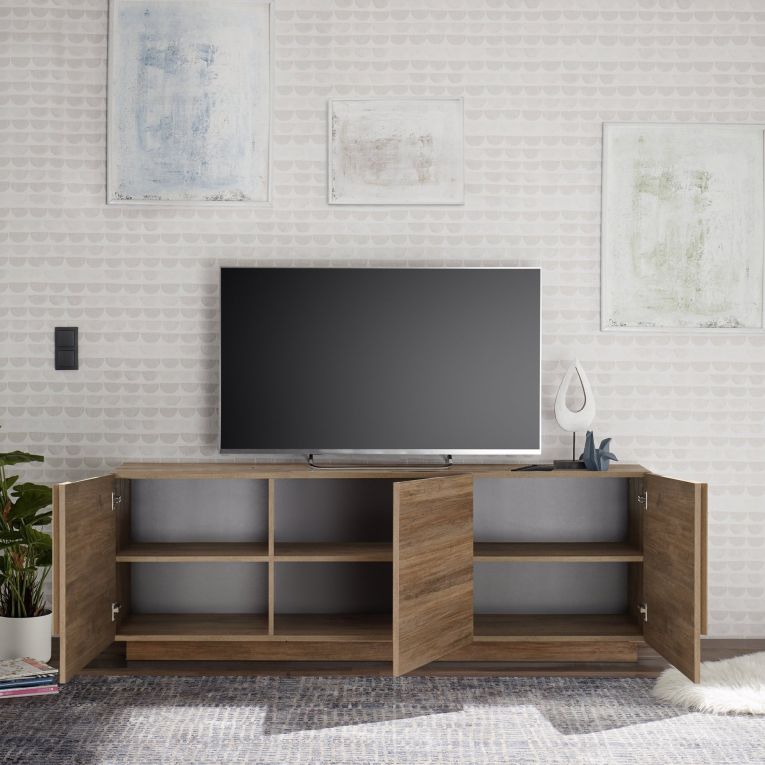 Mobile Porta tv Marrone Quercia 3 Ripiani Apertura Maniglia 182x44x63h cm, 6 Vani - Vergonte