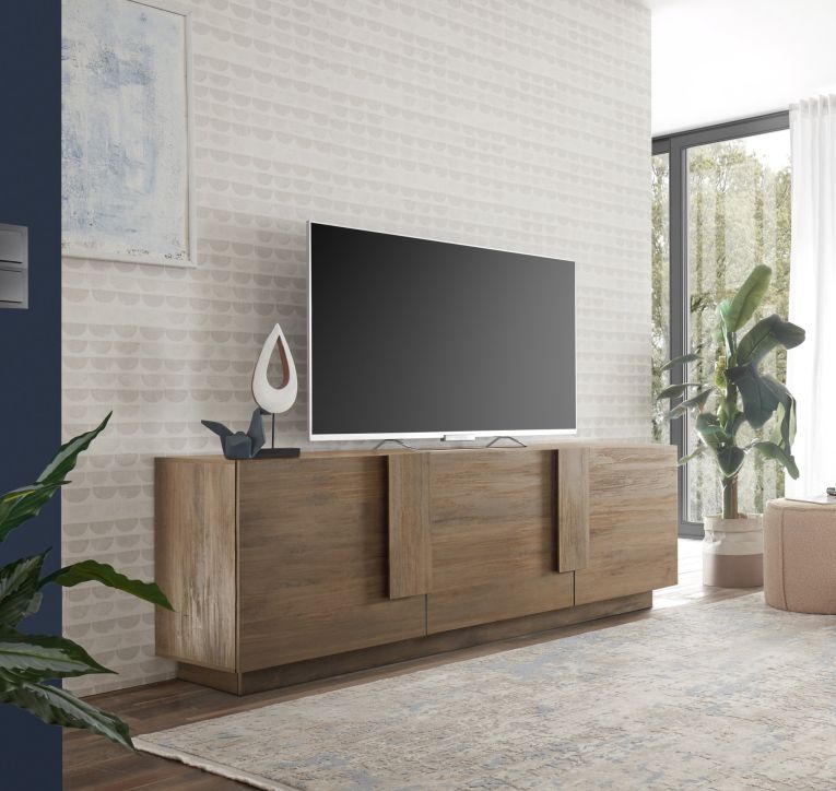 Mobile Porta tv Marrone Quercia 3 Ripiani Apertura Maniglia 182x44x63h cm, 6 Vani - Vergonte