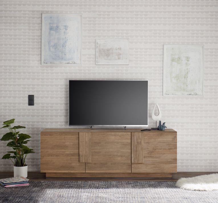 Mobile Porta tv Marrone Quercia 3 Ripiani Apertura Maniglia 182x44x63h cm, 6 Vani - Vergonte