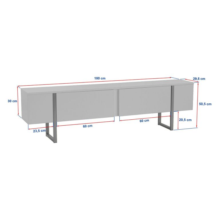 Mobile Porta tv Marrone Quercia Nero 2 Ante 2 Vani 180x30x50h cm, Apertura a Ribalta - Abishia