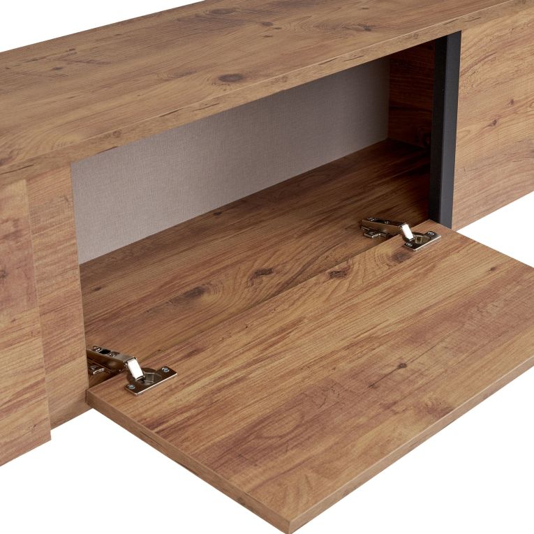 Mobile Porta tv Marrone Quercia Nero 2 Ante 2 Vani 180x30x50h cm, Apertura a Ribalta - Abishia