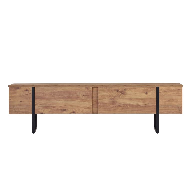 Mobile Porta tv Marrone Quercia Nero 2 Ante 2 Vani 180x30x50h cm, Apertura a Ribalta - Abishia