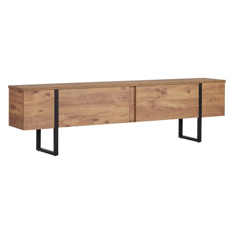 Mobile Porta tv Marrone Quercia Nero 2 Ante 2 Vani 180x30x50h cm, Apertura a Ribalta - Abishia