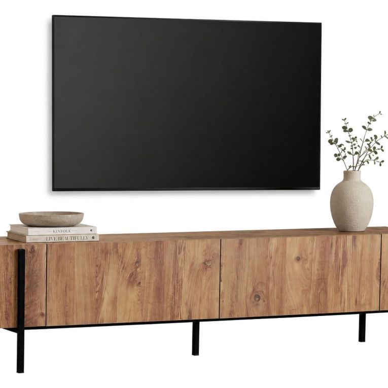 Mobile Porta tv Marrone Quercia Nero 2 Ante 4 Vani 180x30x45h cm, Apertura a Ribalta - Noga