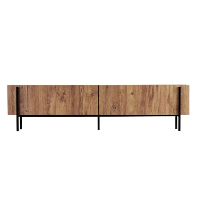 Mobile Porta tv Marrone Quercia Nero 2 Ante 4 Vani 180x30x45h cm, Apertura a Ribalta - Noga