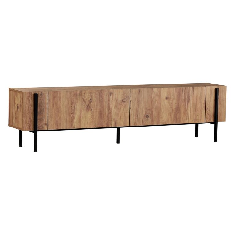 Mobile Porta tv Marrone Quercia Nero 2 Ante 4 Vani 180x30x45h cm, Apertura a Ribalta - Noga