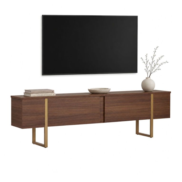 Mobile Porta tv Marrone Quercia oro 2 Ante 2 Vani 180x30x50h cm, Apertura a Ribalta - Abishia