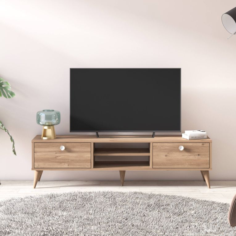 Mobile Porta tv Marrone Quercia Sfumatura Colore Ante Quercia Colore Ante Marrone 152x40x35h cm, Sfumatura Colore Struttura Quercia
