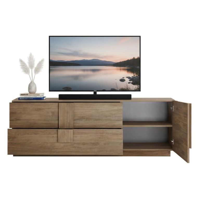 Mobile Porta tv Marrone Quercia un Ripiano Apertura Maniglia 182x44x63h cm, 2 Vani - Silea