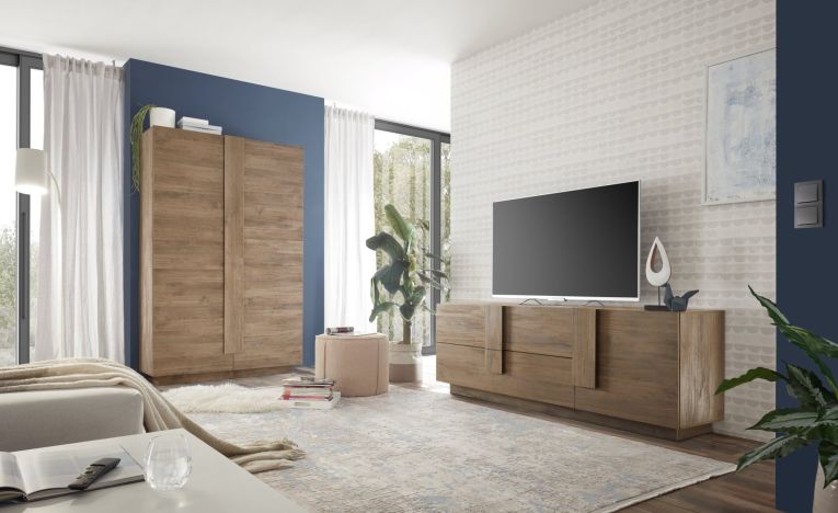 Mobile Porta tv Marrone Quercia un Ripiano Apertura Maniglia 182x44x63h cm, 2 Vani - Silea