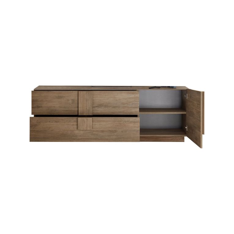 Mobile Porta tv Marrone Quercia un Ripiano Apertura Maniglia 182x44x63h cm, 2 Vani - Silea